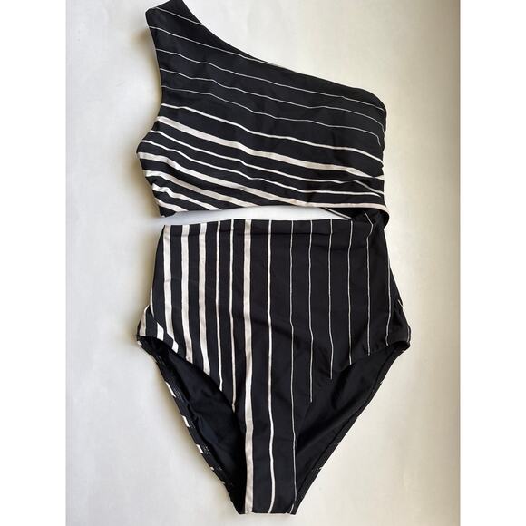 NWT JETS One Shoulder Cutout Lunar Stripe One Piece Swimsuit Size S - Picture 1 of 4